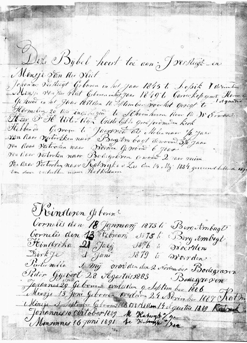 Blad 1 uit de familiebijbel