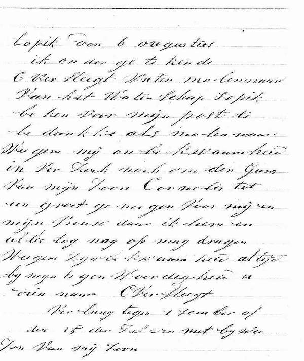 Brief uit 1884 van Cornelis aan het polderbestuur
