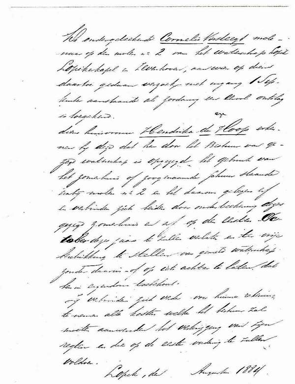 Overeenkomst 1884 tussen het polderbestuur van Lopik en Cornelis Versteegt